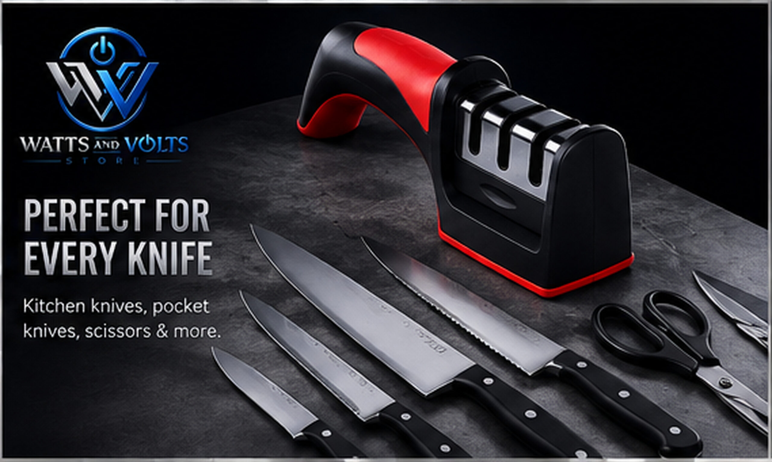 3-in-1 Knife Sharpener Stainless Steel Black Red - Image 4