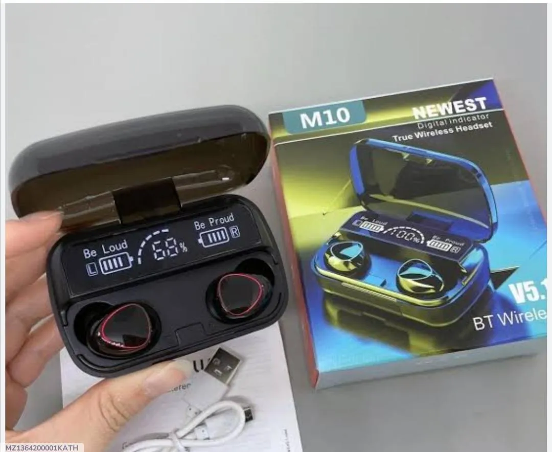 M10 Airpod Bluetooth Earbuds With Fast Charge & Durable ABS Plastic - Image 3
