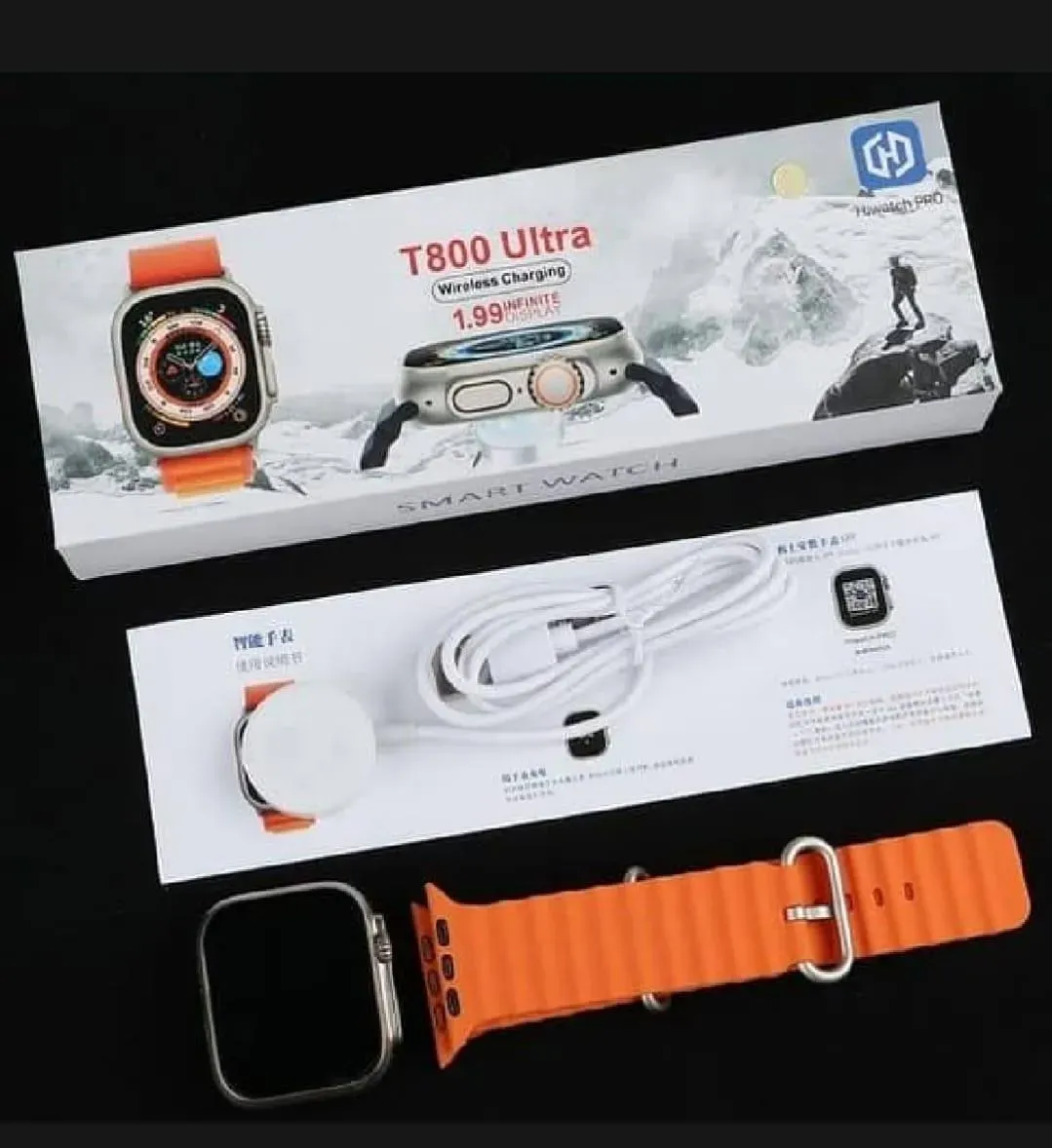 T800 Ultra Smart Watch Orange 2.0"HD Display - Image 4