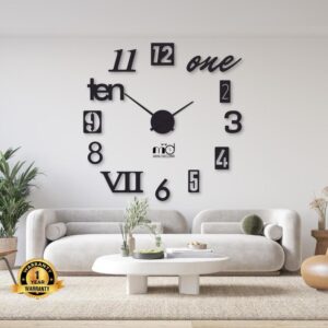 Modern black wall clock with Roman Arabic Numbers