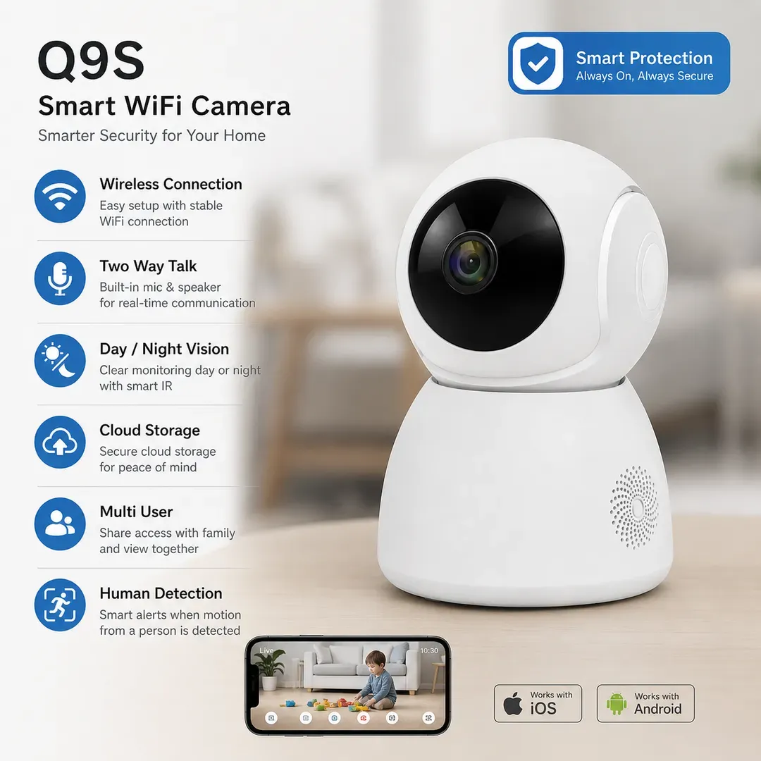 Smart Wi-Fi security camera Q9S White 360 view - Image 2