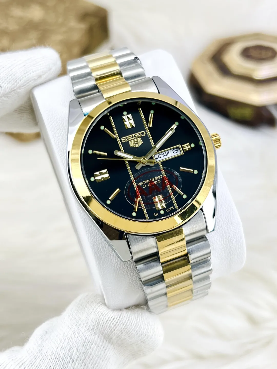 Automatic Men's Luxury Gold Black Dial Watch 37mm Stainless Steel
