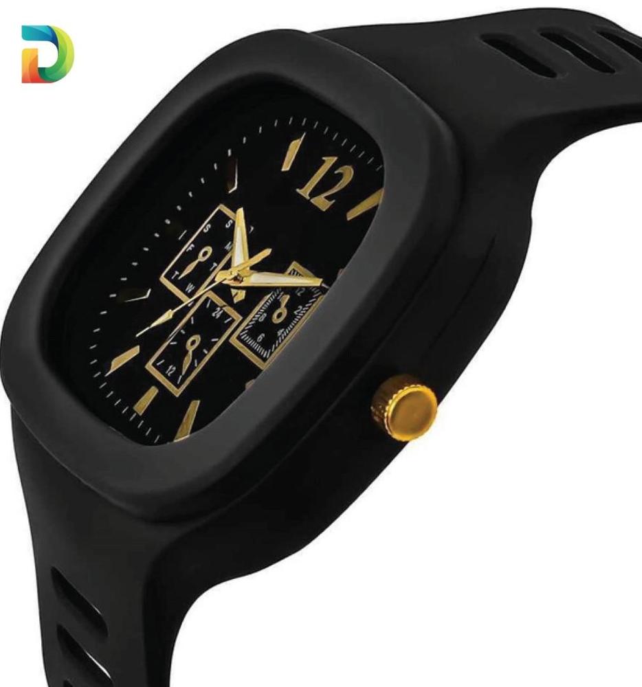 Men Black Silicone Analogue Watch With Gold Accents - Image 4