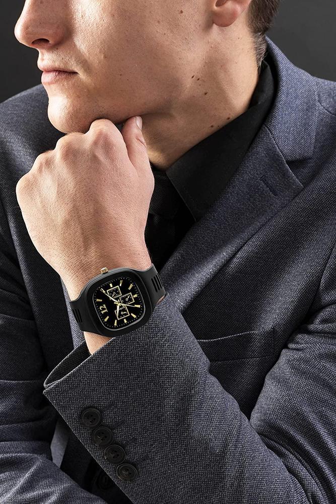 Men Black Silicone Analogue Watch With Gold Accents - Image 7