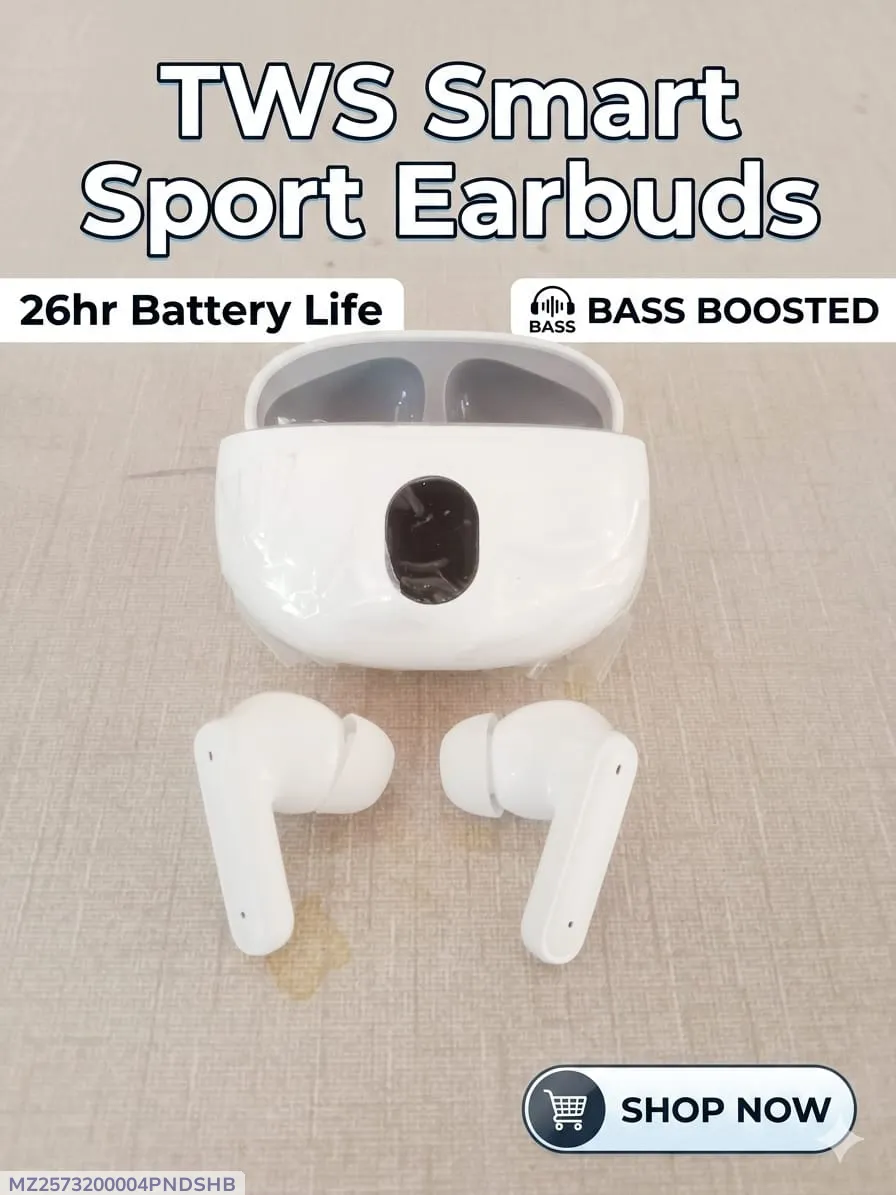 TWS Smart Sports Earbuds White Long Lasting Battery Fast Charge