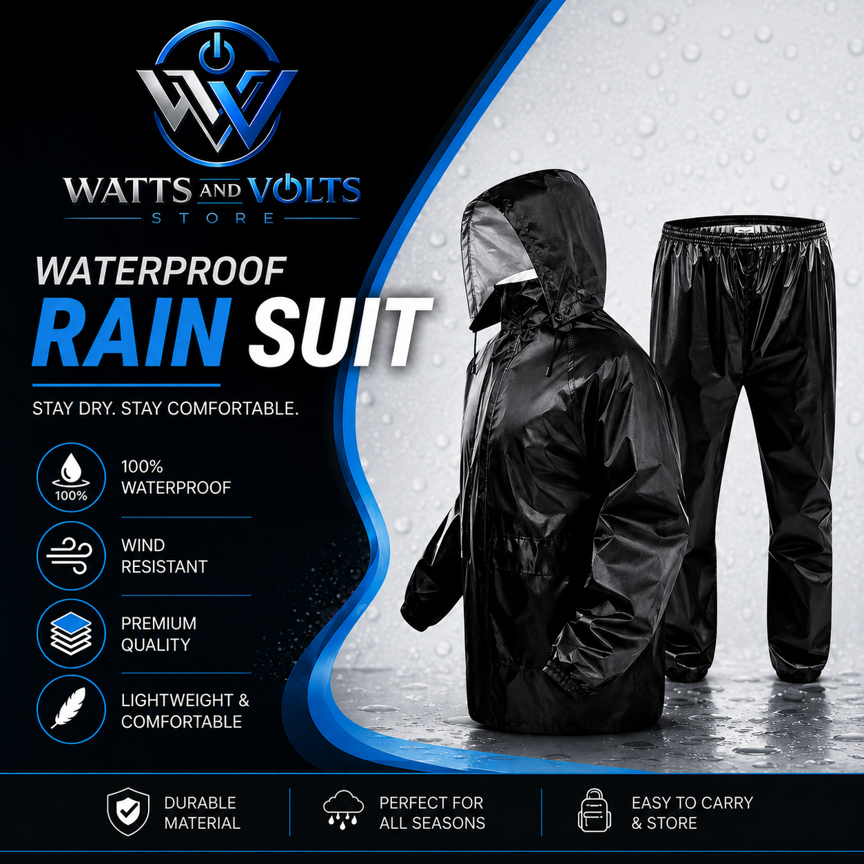 Waterproof Men's Rain Suit Black Full Body