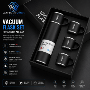 Vacuum Flask Set Black Stainless Steel 12Hr Thermal Insulation