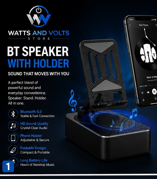 3-in-1 BT Speaker Phone Stand Black Foldable - Image 2