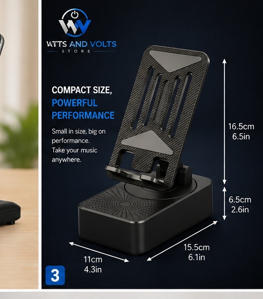 3-in-1 BT Speaker Phone Stand Black Foldable - Image 4