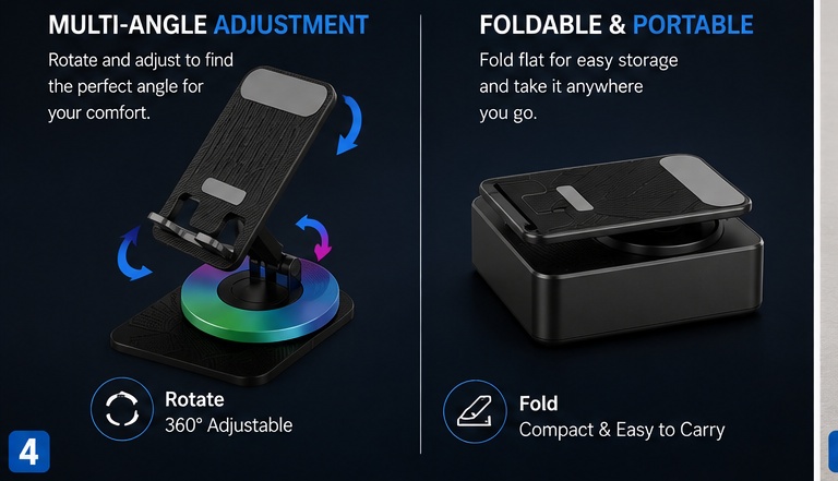 3-in-1 BT Speaker Phone Stand Black Foldable - Image 5